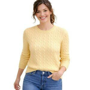 Aqua Cable Knit Cashmere Crewneck Sweater Womens Medium Yellow